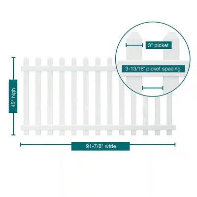 Veranda Glendale 4 ft. H x 8 ft. W White Vinyl Spaced Picket Unassembled Fence Panel with Dog Ear Pickets