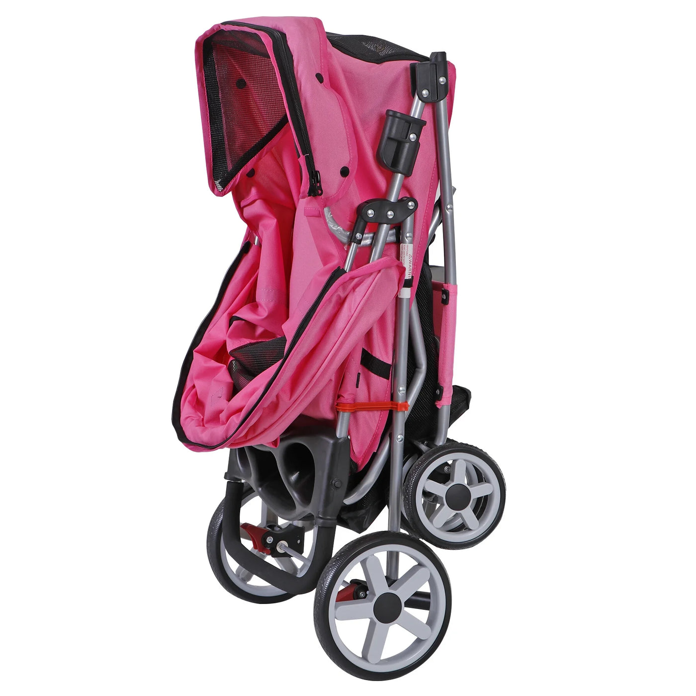 ZENSTYLE 4 Wheels Pet Stroller Foldable Carrier Strolling Cart for Cat Dog w/ Storage Basket Pink