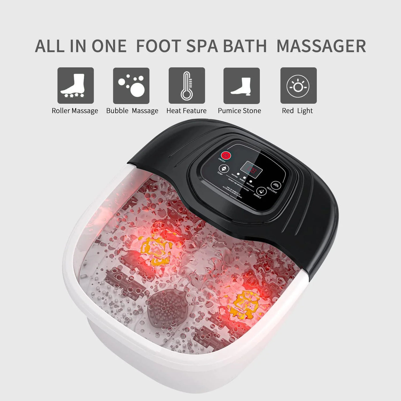 YOZIHAYL Foot Spa Bath Massager with Heat Epsom Salt Bubbles Vibration and Red Light 8 Massage Roller Pedicure Tub for Stress Relief Foot Soaker Acupressure Points&Temperature Contr