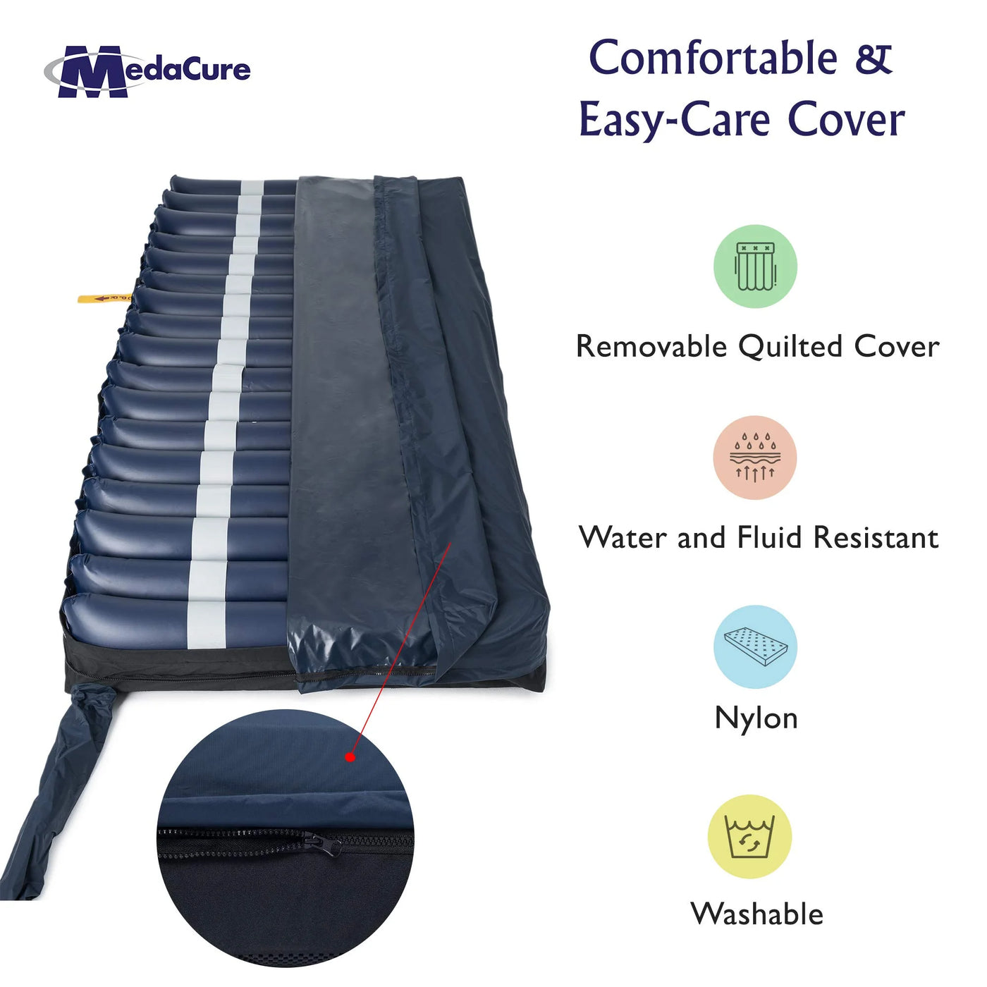 Medacure Alternating Pressure Air Mattress for Hospital Beds with Quilted Nylon Cover - 80" x 36" x 8" (Twin) - Pump Included