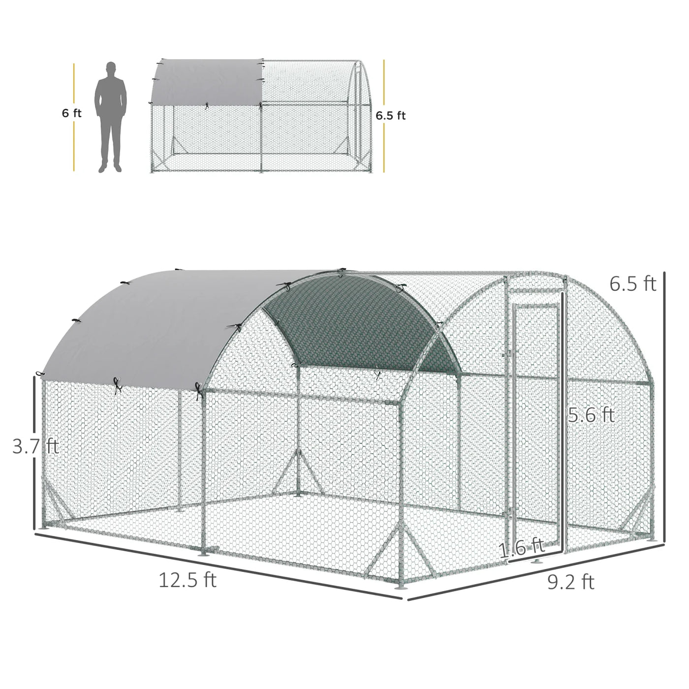 GFVCNIO PawHut Large Coop Metal Run with Waterproof and Anti-UV Cover Dome Shaped Walk-in Fence Cage Hen House for Outdoor and Yard Farm Use 1” Tube Diameter 9.2‘ x 12.5‘ x 6.5‘