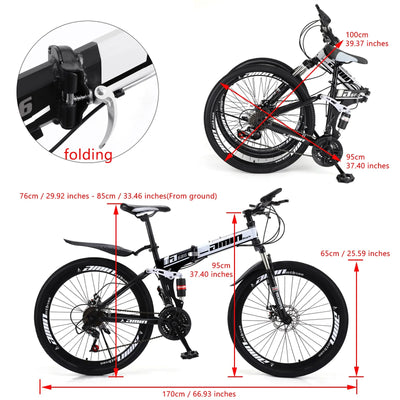 Unisex Adult Mountain Bike Full Suspension 26" 21 Speed MTB Folding Bicycle