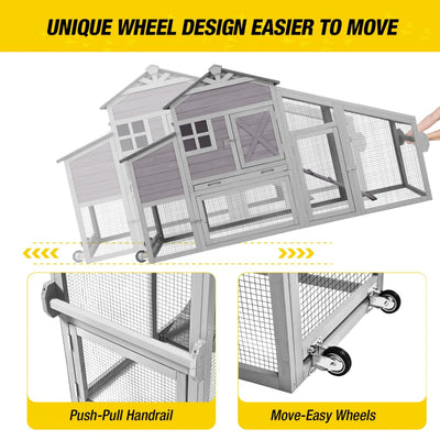 Aivituvin Mobile Chicken Coop Hen House with Wheels Handdrail for 2-4 Chickens