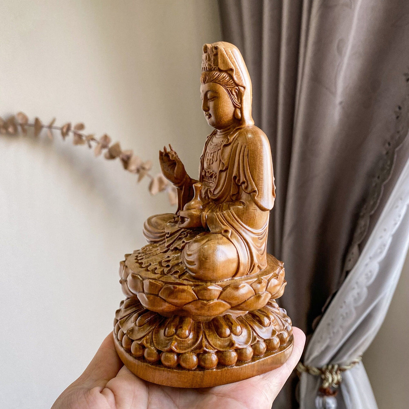 Wooden Sitting Guan Yin Buddha Statue