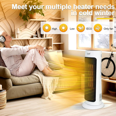 Caynel Oscillating Tower Ceramic Heaters for Home, Electric Space Heater with Thermostat 12-Hour Timer, 1500W, White