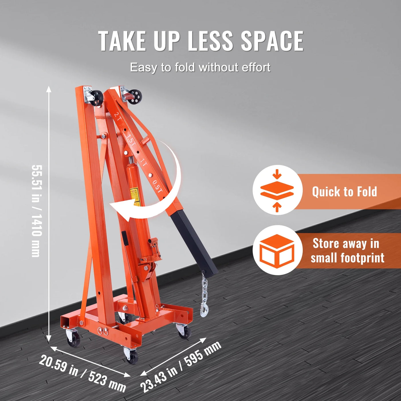 BENTISM 2T Folding Engine Crane Engine Hoist with Level 4400 lbs/2 ton Heavy-Duty Cherry Picker Shop Crane Oldable Engine Crane