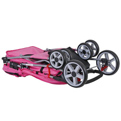 ZENY 4 Wheel Foldable Dog Pet Stroller - Pink