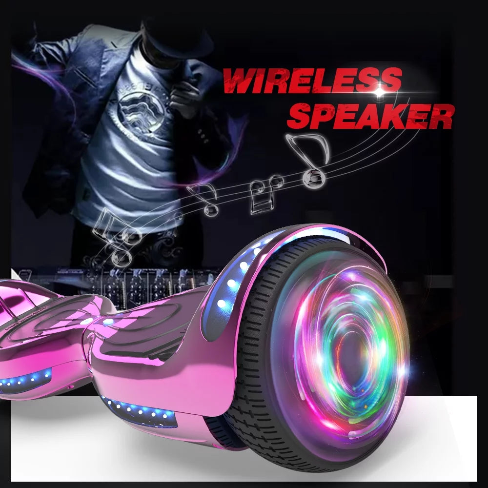 Hoverstar Flash Wheel Certified Hover board 6.5 In. Bluetooth Speaker with LED Light Self Balancing Wheel Electric Scooter , Chrome Pink