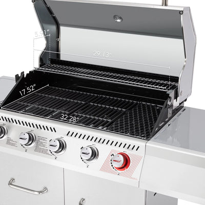 Royal Gourmet GA5404S Deluxe Stainless Steel 5-Burner Gas Grill with Rotisserie Kit, Sear Burner, and Side Burner, 64,000 BTU Cabinet Style Gas Grill, Silver