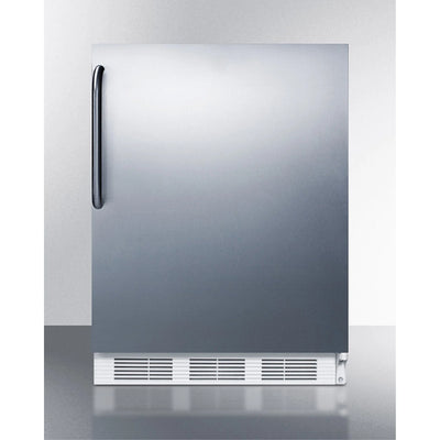 ADA compliant built-in undercounter refrigerator-freezer for residential use, cycle defrost w/deluxe interior, SS door, TB handle, and white cabinet