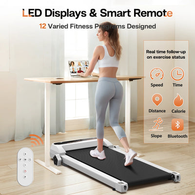 FYC Walking Pad Treadmill for Home with Incline, 2.5HP Low Noise Walking Jogging Running Machine with Remote Control, LED Display and Bluetooth, Under Desk Treadmill for Home Office, White