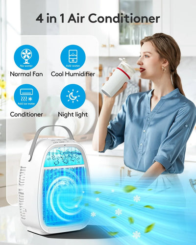 AI Portable Air Conditioners Fan, Evaporative Mini Air Cooler, Misting Humidifier Personal Air Cooler Cooling Fan with Large Water Tank 1000 ML for Home Room Office