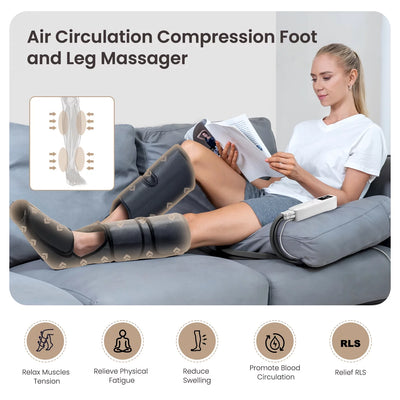 PureHeal Leg Massager for Circulation, Air Compression Foot and Leg Massage with 5 Modes and 5 Intensities, Black