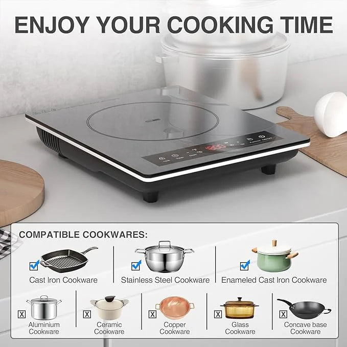 Portable Induction Cooktop,Hot Plate Electric Countertop Single Burner 1800W, Sensor Touch Stove with Digital Led Display, Timer and Child Safety Lock