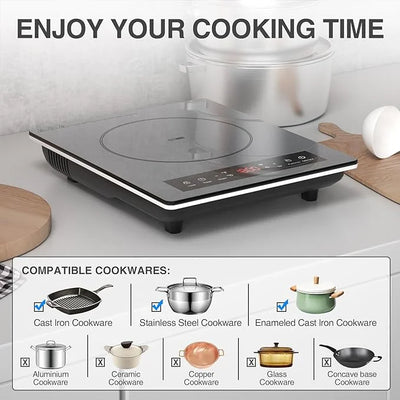 Portable Induction Cooktop,Hot Plate Electric Countertop Single Burner 1800W, Sensor Touch Stove with Digital Led Display, Timer and Child Safety Lock