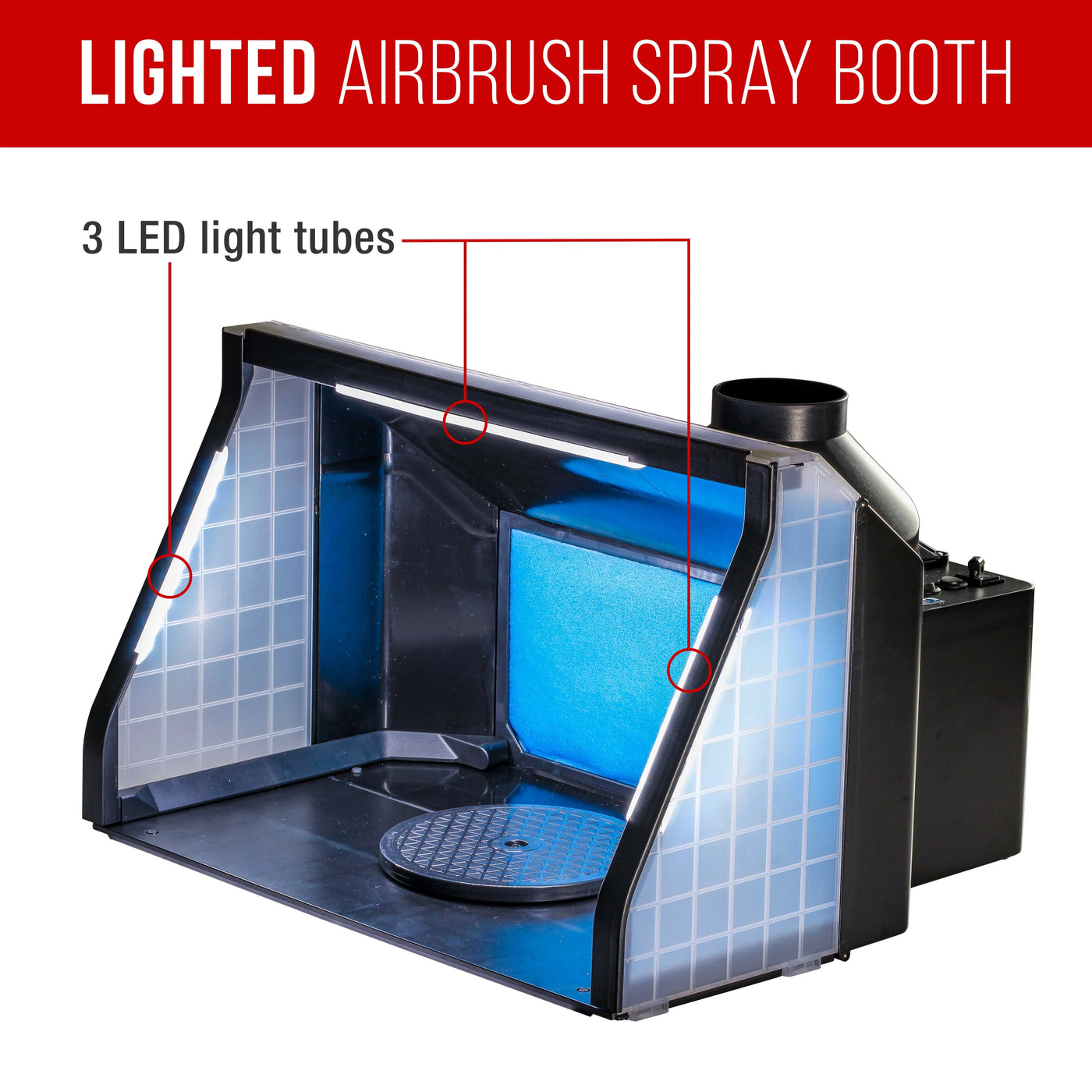 Portable, Dual Fan, Hobby Airbrush Spray Booth Kit with LED Lights, Exhaust Extension Hose (Extends up to 5.6 Feet)