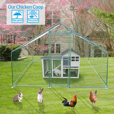 Kkonetoy 10 X 10 X 6.6ft Large Metal Chicken Coops, Outdoor Duck Walk-in Run Poultry Cage, Walk-in Hen House& with Waterproof Cover