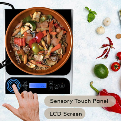 ChefWave LCD 1800W Portable Induction Cooktop w/ Safety Lock, Bonus 10in Fry Pan