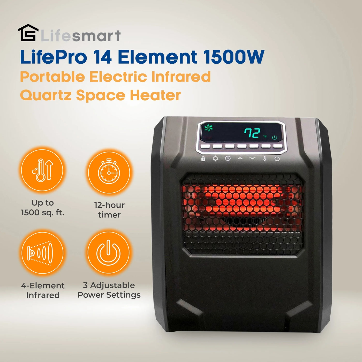 Lifesmart 4 Element 1500W Portable Electric Infrared Quartz Space Heater