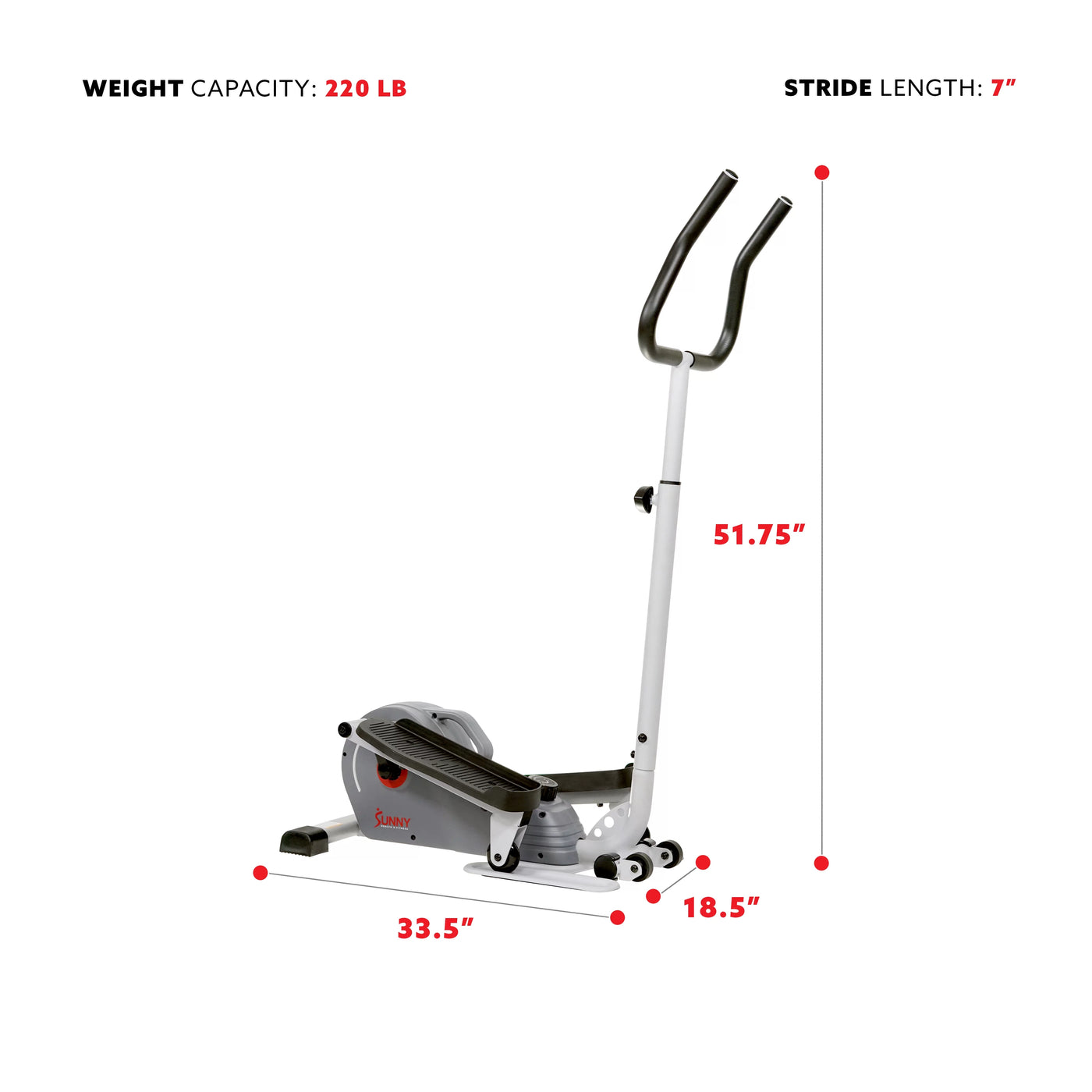 Sunny Health & Fitness Compact Magnetic Standing Elliptical Machine w/ Handlebars - Portable Workout Stepper for Home, SF-E3988