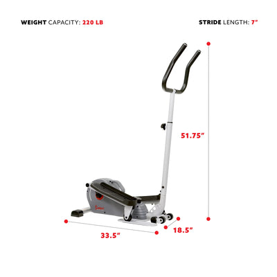 Sunny Health & Fitness Compact Magnetic Standing Elliptical Machine w/ Handlebars - Portable Workout Stepper for Home, SF-E3988