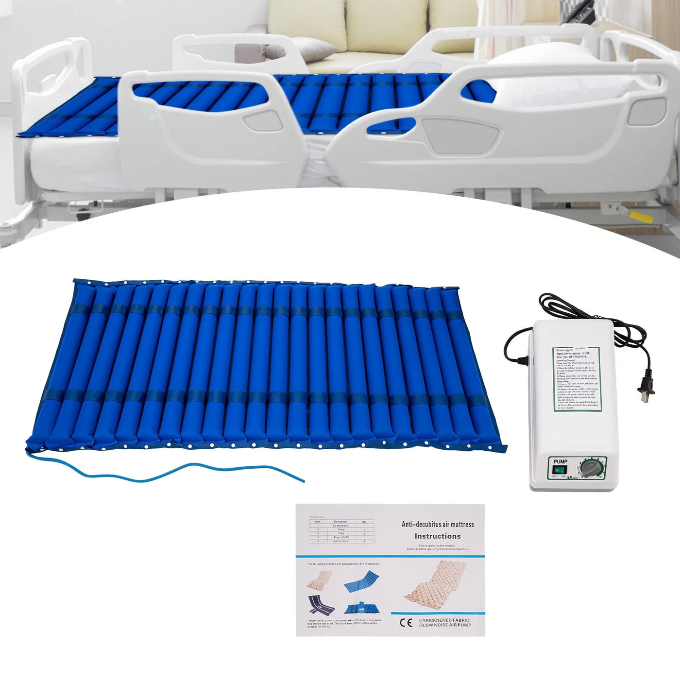 Alternating Pressure Pad Air Mattress Topper for Hospital Bed with Pump Prevent Bed Sores