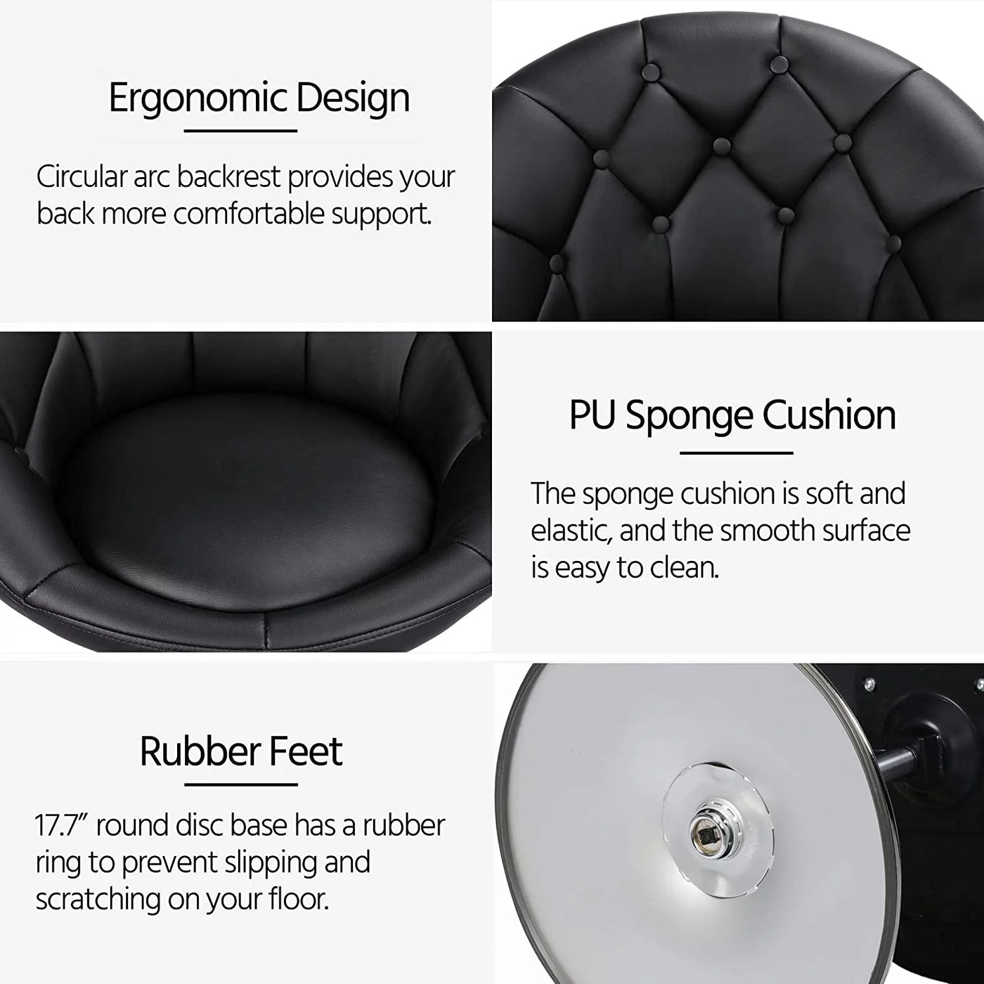 HOMEZY Round Tufted Back Chair Contemporary Height Adjustable, 360° Swivel, Accent Vanity Chair for Living Room, Modern Look, Black