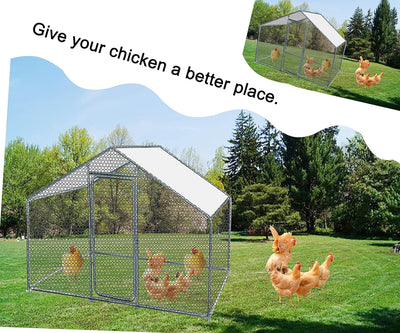 Phonjoroo Large Walk-in Metal Chicken Coop Poultry Cage Hen House Chicken House for Farm Up to 12 Chickens 10’ L x 6.6’ W x 6.6’ H w/Chicken Run Cover for Farm Home use (79.2'' H x 79.2'' W x 120'' D)