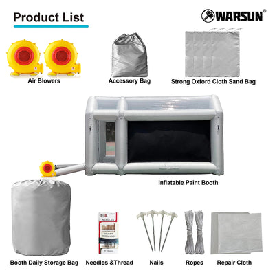 WARSUN 20x11.5x9Ft Inflatable Paint Booth & Larger Air Filter System Professional Inflatable Spray Booth with 580W+450W Blowers