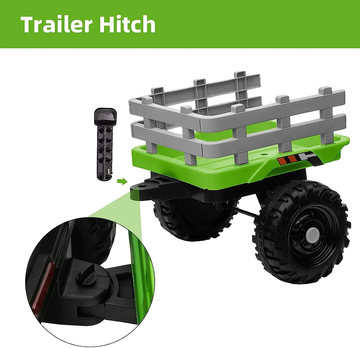 Track 7 24V Ride on Tractor with Trailer, 400W Motor, 6-Wheels Ride on Truck Car with Remote Control, Music, Lights, Electric Tractor Max Speed 5 mph, Green