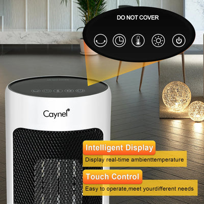 Caynel Oscillating Tower Ceramic Heaters for Home, Electric Space Heater with Thermostat 12-Hour Timer, 1500W, White