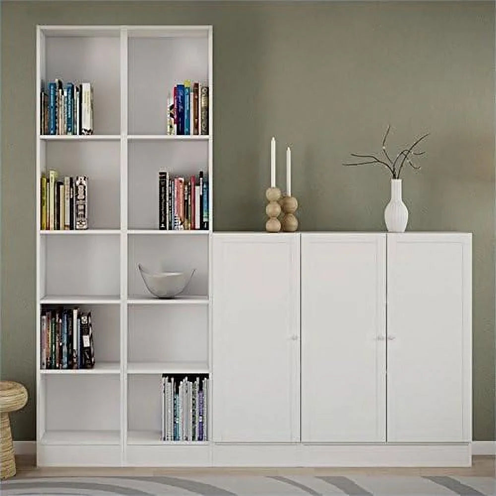 White Modern 5-Tier Tall Bookshelf Compact Size 10.5"D x 16"W x 80"H Living Room Office Shelves Storage Furniture Display Stand