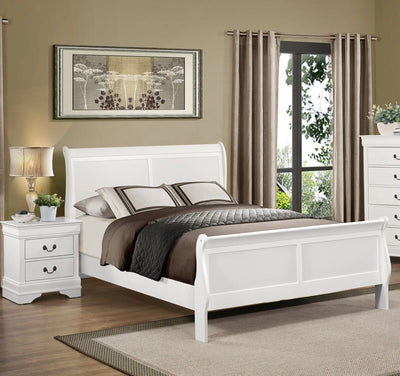 Traditional White Finish 1pc Eastern King Size Sleigh Bed Classic Louis Philippe Styling Bedroom Furniture