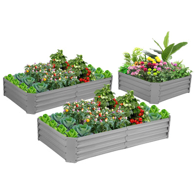 2 Pack 8x3x1ft Galvanized Raised Garden Bed Metal Above Ground Planter Box Kit Outdoor for Vegetables Flowers Herbs, Adjustable to 4 different sizes of rectangular steel bottomless shelves(Gray)