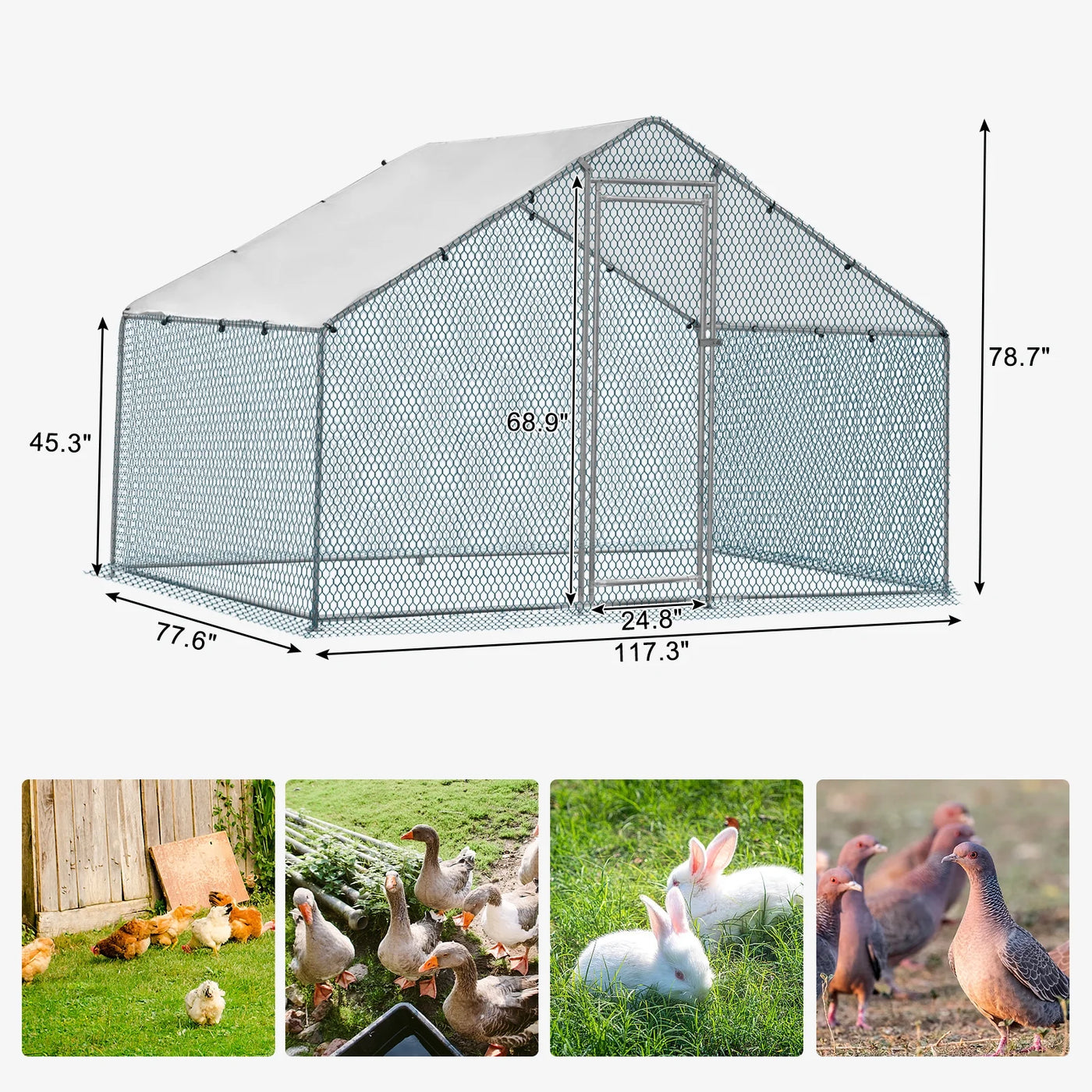 ZephyPaws 6.5 x 10 ft Large Metal Chicken Coop, Walk-in Poultry Cage Chicken Hen Run House with Waterproof Cover, Rabbits Cats Dogs Farm Pen for Outdoor Backyard Farm Garden