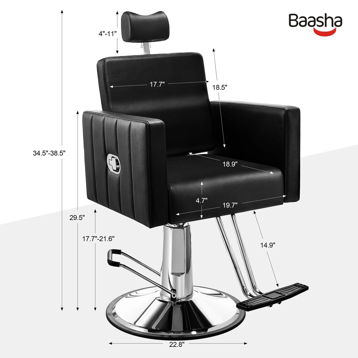 Baasha Reclining Salon Chair for Hair Stylist, Barber Chair All Purpose Styling Chair with Heavy Duty Hydraulic Pump, Reclining Barber Chair Spa Equipment - Black