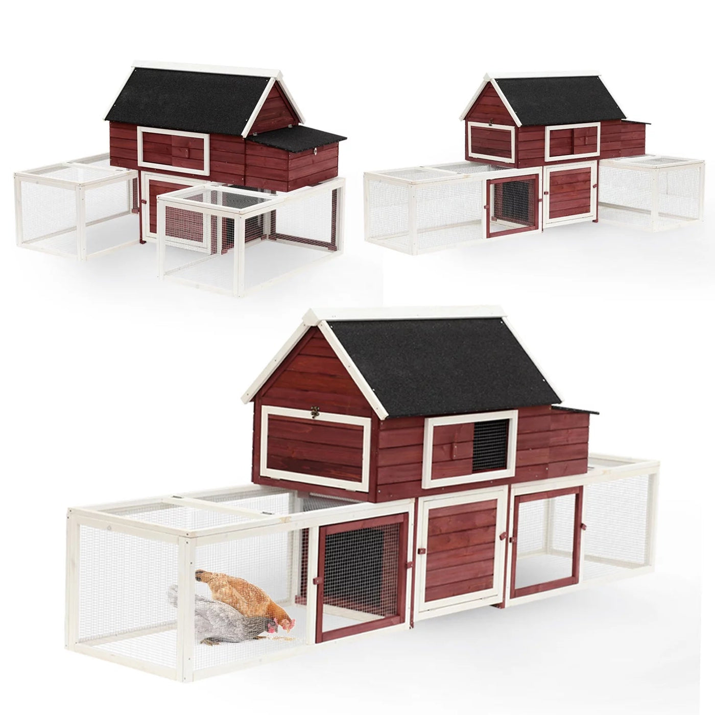 Pawhut Wooden Customizable Backyard Chicken Coop With Nesting Box and Runs, 114"