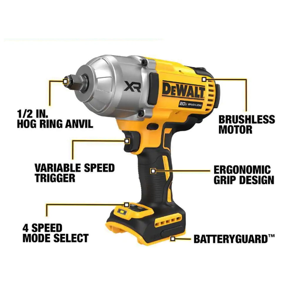 Dewalt Cordless 20V Max XR 1/2 in. High Torque Impact Wrench w/ Hog Ring Anvil