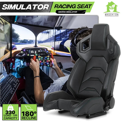 Magshion Ergonomic Racing Seat, Racing Simulator Game Seat with Adjustable Slide, Leather Racing Seat for Racing Simulator Cockpit, Black