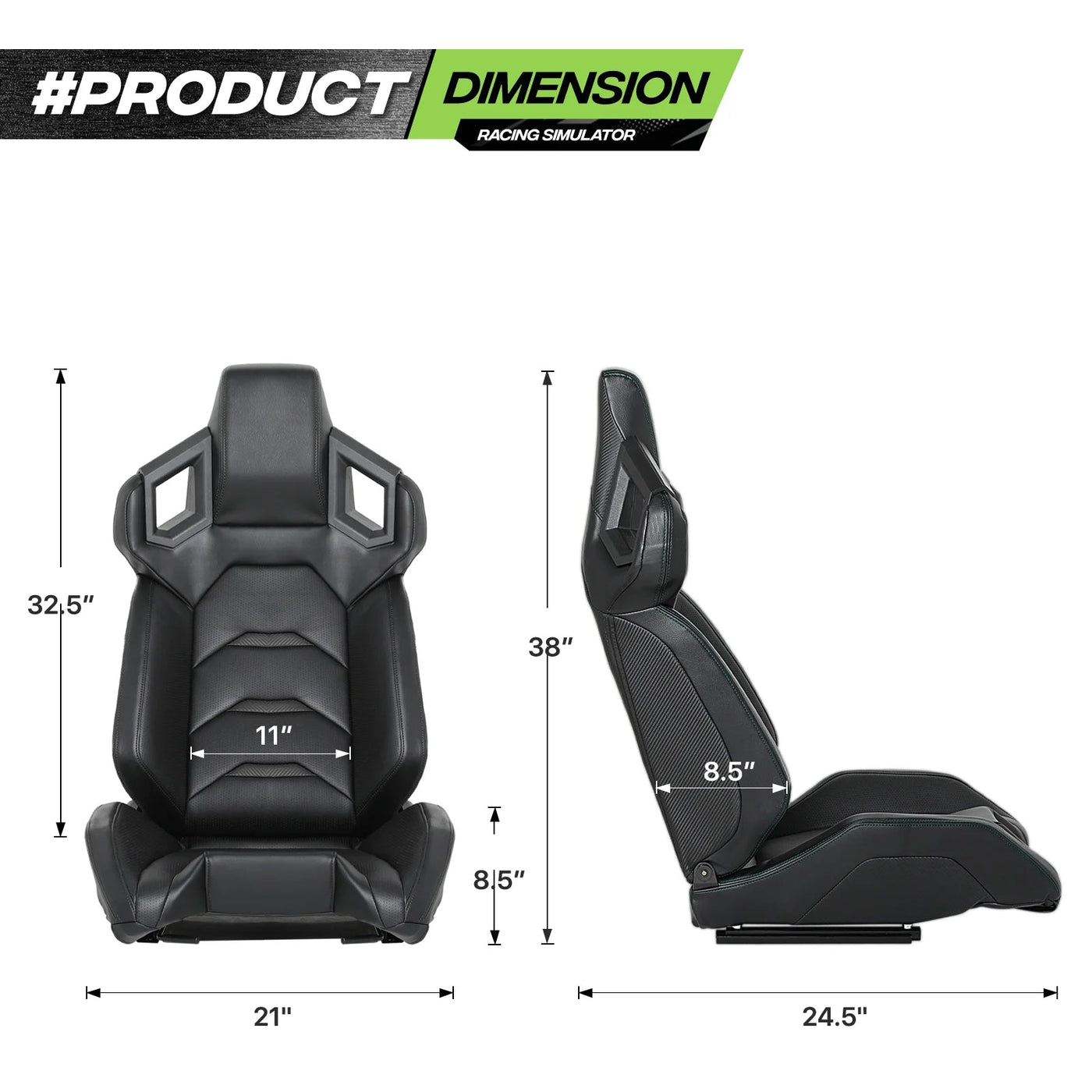 Magshion Ergonomic Racing Seat, Racing Simulator Game Seat with Adjustable Slide, Leather Racing Seat for Racing Simulator Cockpit, Black