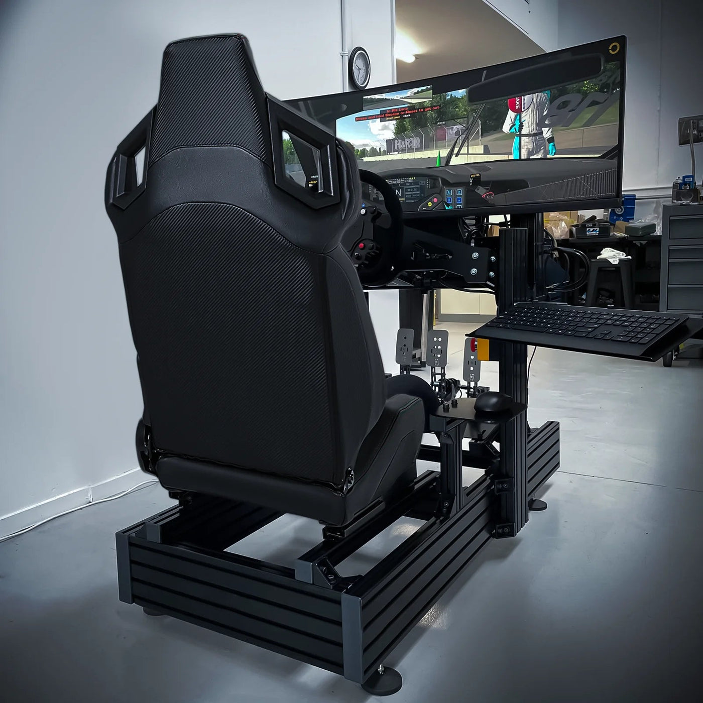 MoNiBloom Ergonomic Racing Seat, Racing Simulator Game Seat with Adjustable Slide, Leather Racing Seat for Racing Simulator Cockpit, Black