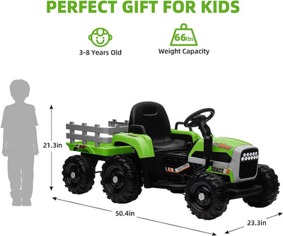 Track 7 24V Ride on Tractor with Trailer, 400W Motor, 6-Wheels Ride on Truck Car with Remote Control, Music, Lights, Electric Tractor Max Speed 5 mph, Green