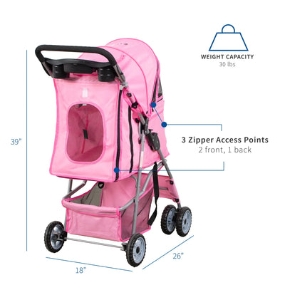 VIVO Four Wheel Pink Pet Stroller / Cat & Dog Foldable Cart