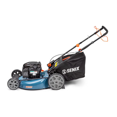 SENIX 22-Inch 163 cc 4-Cycle Gas Powered RWD Self-Propelled Lawn Mower, 3-In-1, 1-Step Start Auto Choke, Single Lever Height Adjustment, 11-In Rear Wheels, LSSG-H1