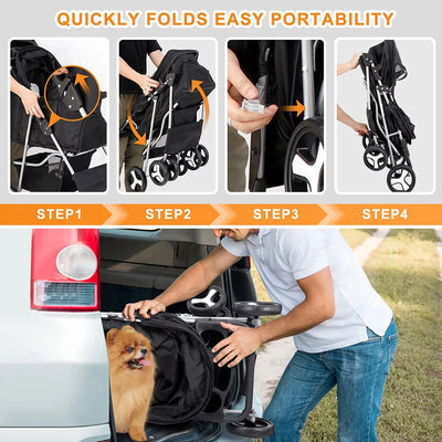 Pet Stroller 4 Wheels Dog Cat Stroller for Small Medium Dog Cats Carrier Jogger Travel Foldable Puppy Stroller with Storage Basket and Cup Holder