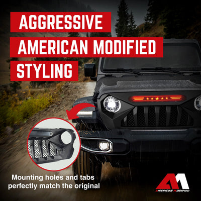 AMERICAN MODIFIED Demon Grille w/Red Lights for 18-21 Wrangler/Gladiator