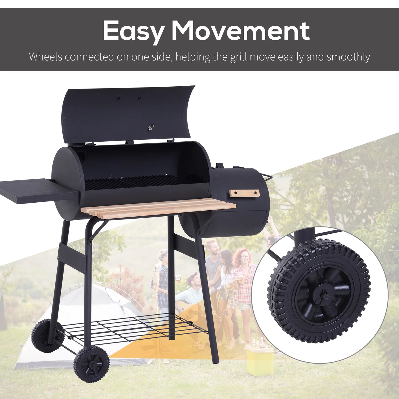 Outsunny 48" Steel Portable Backyard Charcoal BBQ Grill and Offset Smoker Combo