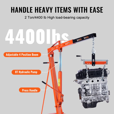 BENTISM 2T Folding Engine Crane Engine Hoist with Level 4400 lbs/2 ton Heavy-Duty Cherry Picker Shop Crane Oldable Engine Crane