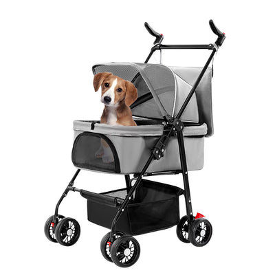 iMounTEK Pet Stroller with 4 Wheels, Outdoor Foldable Dog Cage Stroller with Removable Liner Storage Basket for Dog Cat, Gray