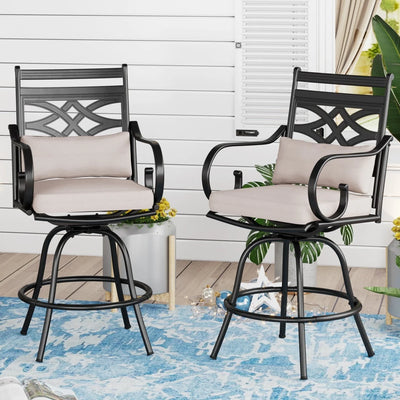 Sophia & William 2 Piece Patio Outdoor Swivel Bar Stools Metal Counter Height Chairs with Cushions